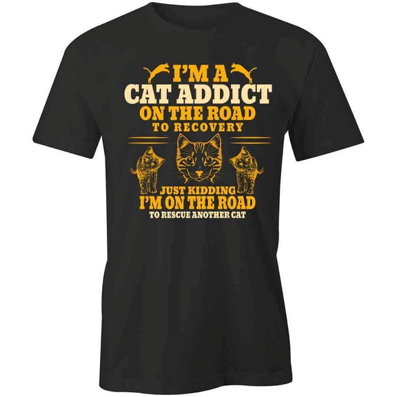 Cat Addict T-Shirt | Cute Cat Black Tee Gift