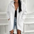 thumbnail image 5 of Women's Oversized Loose Fit Zip Up Hooded Hoodie Coat Mid Length Jacket with Pockets Comfy Soft Cozy Casual Daily Wear Outerwear | CSEONE,White M, 5 of 9