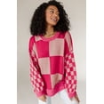 thumbnail image 4 of FOLUNSI Rose Red Plaid Sweater - Chic Drop Shoulder Knit, 4 of 8