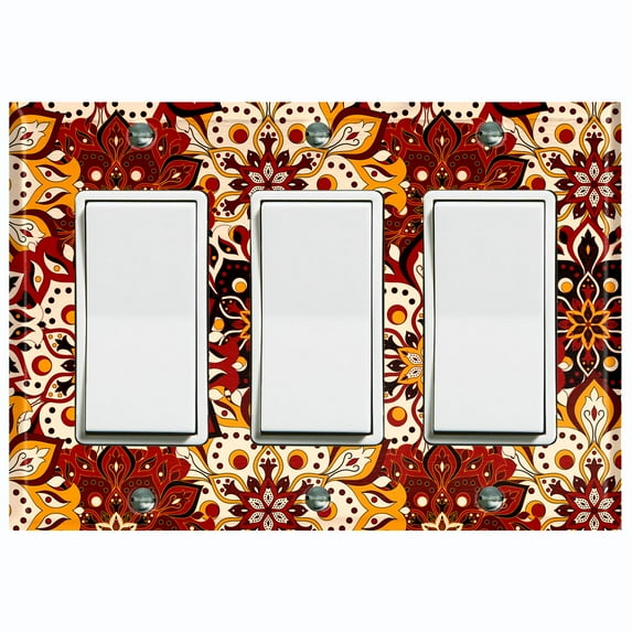 Metal Light Switch Plate Cover Colorful Black Red Mandala Flower Tile Pattern MDL027