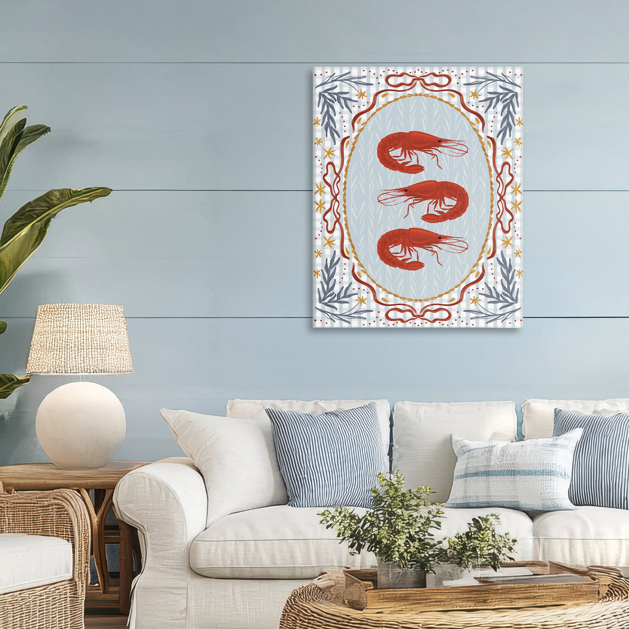 Stupell Industries Three Red Prawns on Gingham Canvas Wall Art, design by Vero Illustrates