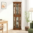thumbnail image 5 of Roomfitters Wooden Corner Display Curio Cabinet, Lighted China Cabinet with Tempered Glass Door, Liquor Storage with Two Section Shelving Unit, Corner Curio Storage Rack for Living Room, Oak, 5 of 8