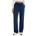 thumbnail image 2 of Spring Summer Pants for Women Soft Lounge Wide Leg Sweat Pants Elastic Waist Mid-Weight Pajama Pants with Pockets, #02 Navy L, 2 of 6