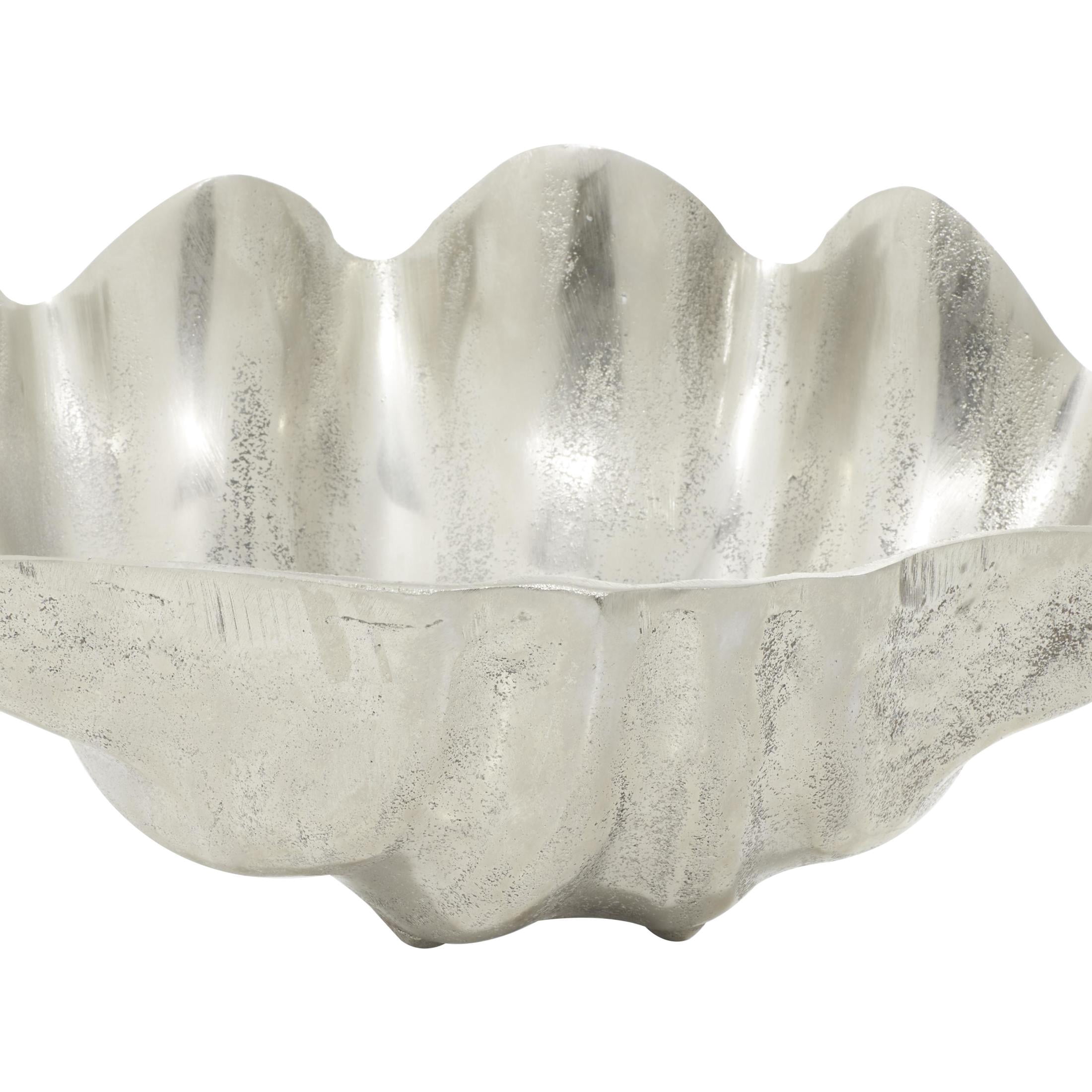 DecMode 11" Asymmetrical Textured Shell Aluminum Metal Decorative Bowl