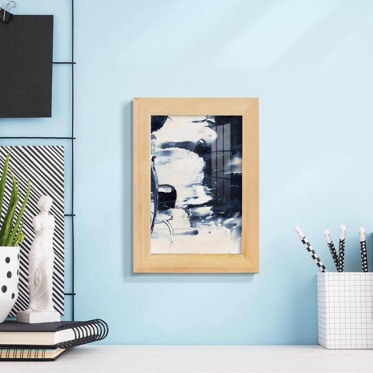 Wave Rider II -Framed Print w/glass-Natural Wood