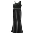 thumbnail image 4 of iiniim Girls Shiny Sleeveless Romper Dancewear Jumpsuit Bell-bottoms Pants Bodysuit 6-16 Black 14, 4 of 7