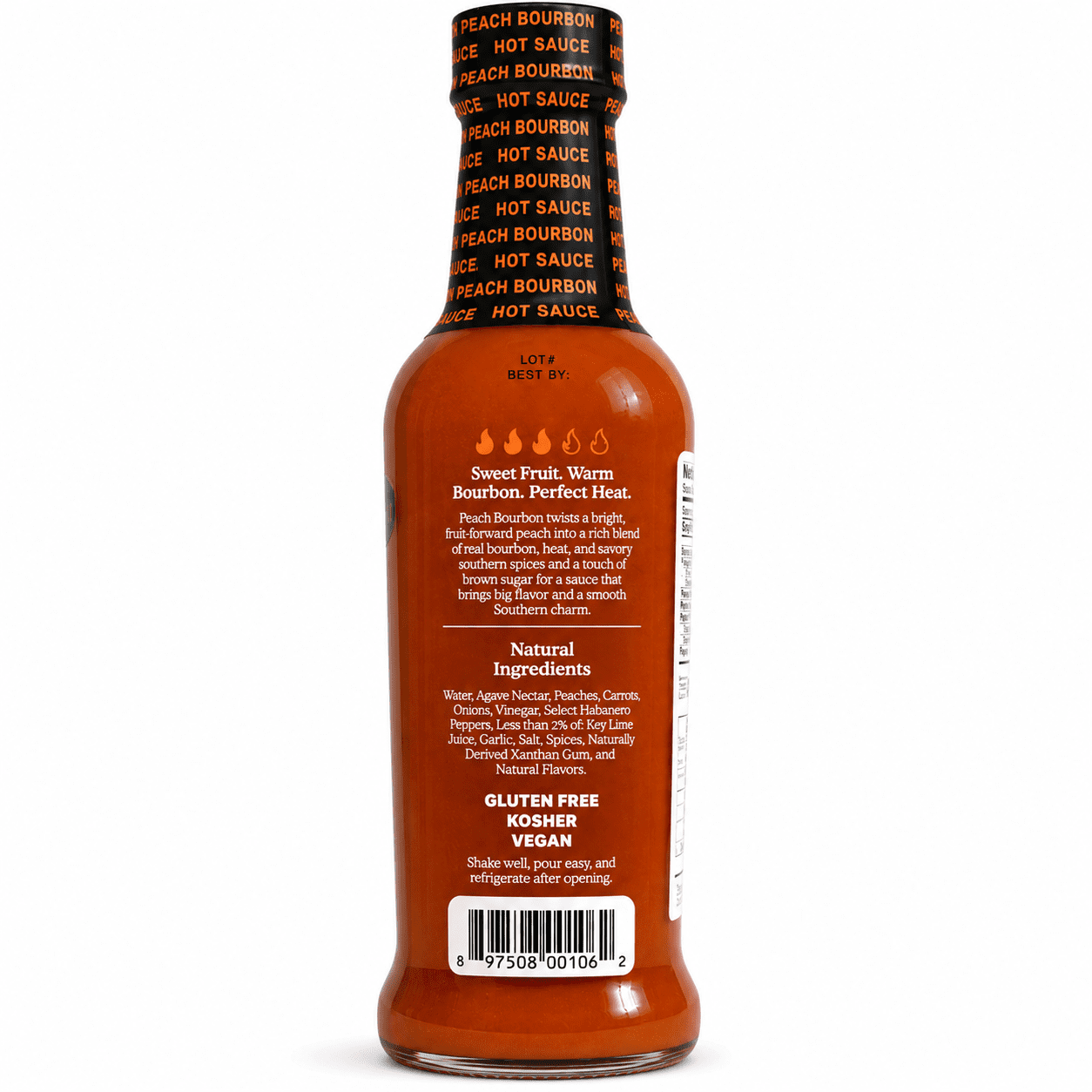 (2 pack) Tabanero Peach Bourbon Hot Sauce, Southern Sweet Heat, Mild, 8 oz