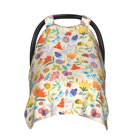 Naloa Insects In Plants Baby Car Seat Cover, Breathable Baby Carrier Cover, Multiuse Baby Carrier Cover & Nursing Breastfeeding Cover