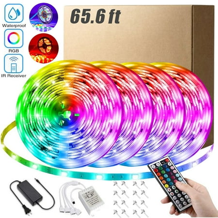 AlexTong LED Strip Lights 65.6 feet Waterproof Flexible Tape Lights Color Changing RGB 300 LEDs Light Strips Kit with 44 Keys IR Remote Controller and 12V Power Adaptor AlexTong LED Strip Lights 65.6 feet Waterproof Flexible Tape Lights Color Changing RGB 300 LEDs Light Strips Kit with 44 Keys IR Remote Controller and 12V Power Adaptor