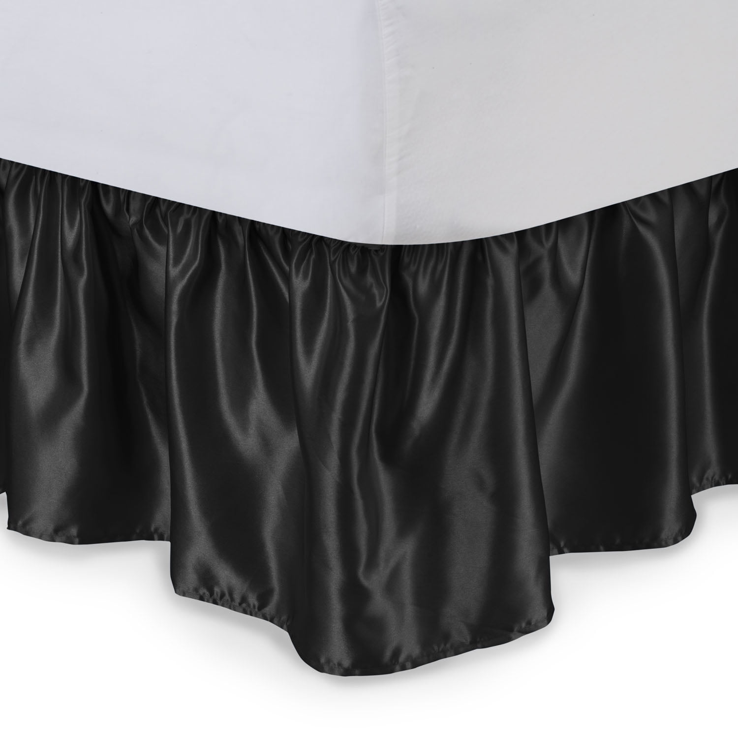 Satin Ruffled Bed Skirt with Platform, Full XL, Black, 18" Drop