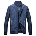 thumbnail image 2 of HWRETIE Jackets for Men Leather Jacket Men's Casual Long Sleeve Solid Jacket Stand Collar Zipper Pocket Light Coat Bomber Jacket Men Dark Blue, 2 of 9