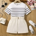 thumbnail image 2 of Zhuashum Outfits For Girls 9-10 Years Short Sleeve Round Neck Clothes Solid Color Floral Pattern Weekend Set Soft Cute Girls Clothing White, 2 of 9