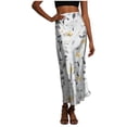 thumbnail image 2 of ClodeEU Women's Satin Print Elastic Waist Maxi Skirt,Casual Long Skirt ,Lounge Slim Skirt a-White,Womens Plus XXL, 2 of 7