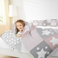 thumbnail image 4 of Feelyou Girly Grey Pink Plaid Full Size Comforter Sets, Fashion Polka Dots Bedding Comforter Set, Cartoon Patchwork Reversible Bedding Sets, Breathable Home Decor, 3-Piece, 4 of 8