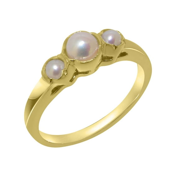 LBG British Made 9k Yellow Gold Cultured Pearl Womens Engagement Ring - 33 size options - Size 6