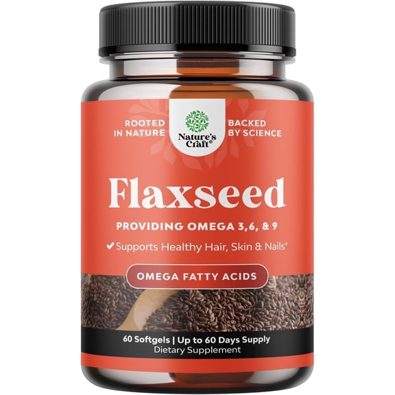 Flaxseed Oil 1000mg Softgels - High Potency Flax Seed Oil Softgels for Heart Health Digestion and Brain Support - Cold Pressed Flaxseed Providing Plant Based Omega 3 6 9-60 Count