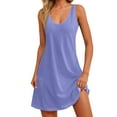 thumbnail image 1 of Mohiass Robe d'Été Sans Manches à Col en V pour Femmes Couleur Unie Plage 2024 Robe Bohème Décontractée Bleue 2TG, 1 of 7