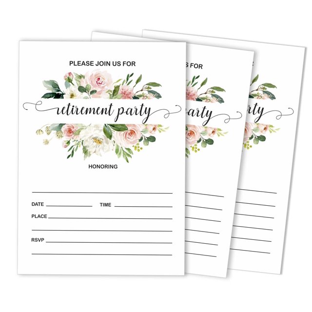 Inkdotpot Pack Of 30, Join Us Invitations With Envelopes, Retirement Party Celebration Floral Invite Cards Fill-In Style Party Supplies 5 X 7 Inches