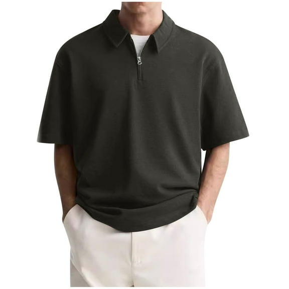 L-4X Plus Size Golf Shirts with Zipper Collared Big & Tall Short Sleeve T-Shirts Mens Business Casual Solid Color Pullover Going-Out Work Tees Tops