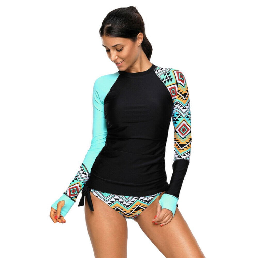 FEOYA Damen Rashguard Set – Langarm Badeanzug 2-teilig, UPF 50+, Schnelltrocknend, Für Schwimmen & Wassersport