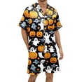 thumbnail image 2 of Halloween Pumpkin Print Short Sleeve Shirts And Shorts PantsShort Sleeve Button Down Sleepwear Loungewear 2 Piece Pjs,#19 L, 2 of 4