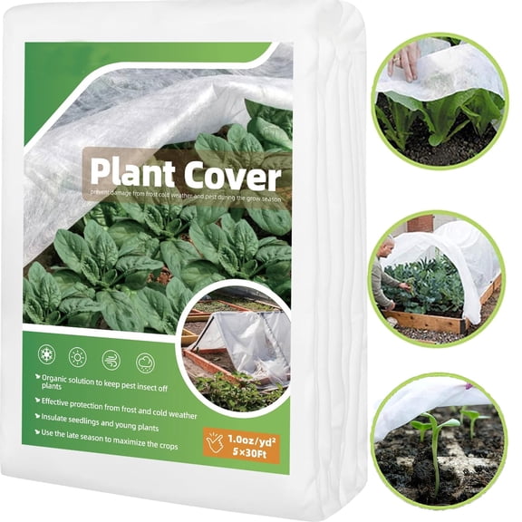 Plant Covers Freeze Protection, 5 ft x 30 ft 1.0 oz/yd² Floating Row Cover, Frost Cloth Reusable Blankets for Outdoor Plants, Winter Garden Fabric for Cold Weather Snow Sun Pest Vegetables