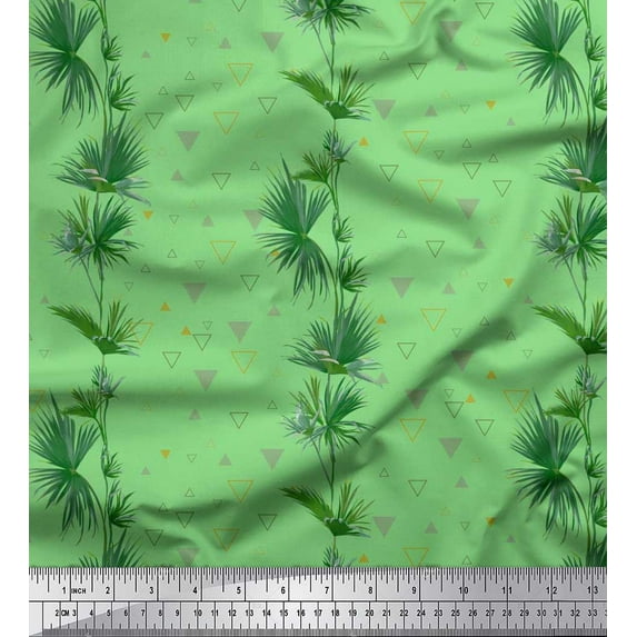 Soimoi Rayon Fabric Triangle & Leaves Printed Fabric 1 Yard 42 Inch Wide