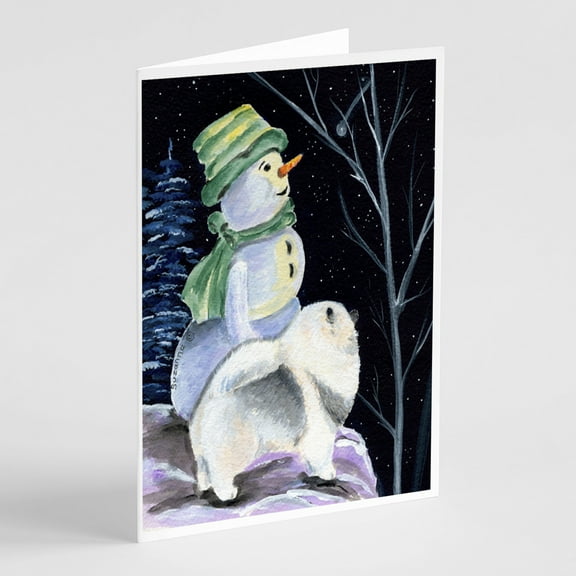 Snowman with Keeshond Greeting Cards and Envelopes Pack of 8