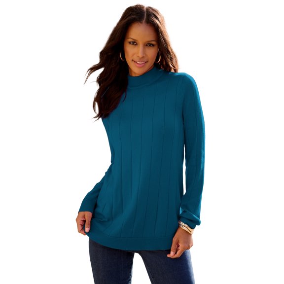Roaman's Women's Plus Size Drop Needle Mockneck Lightweight Sweater Knit
