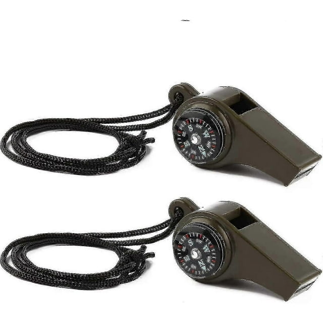 Emergency Survival Whistle 2 Pack, 3 In 1 Whistle With Compass And Thermometer, Outdoor Hiking, Camping, Fishing