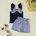 thumbnail image 2 of Sopiago Toddler Baby Girl Summer Outfit Bow Embroidery Short Sleeve T-Shirt Plaid Ruffle Shorts Set Little Girls Clothes 2-3 Years,Navy, 2 of 7