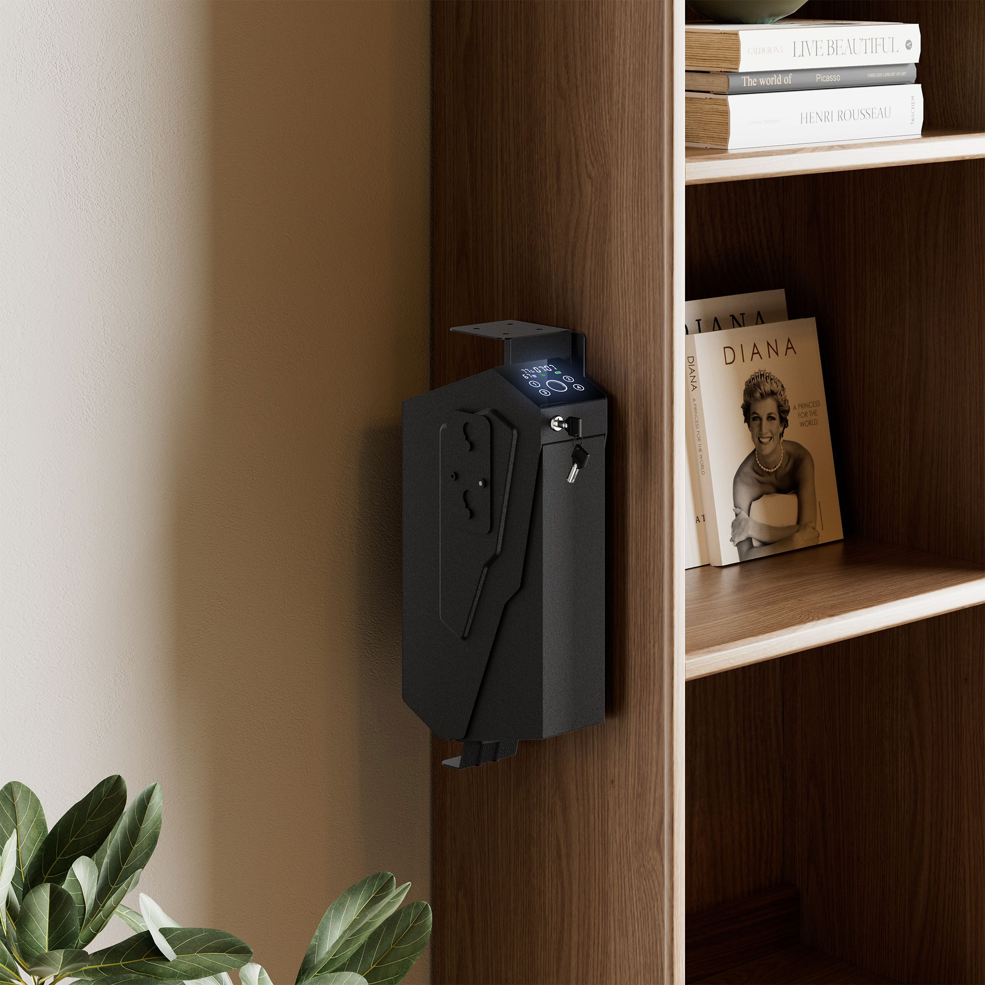 Quick Access Biometric Mounted Safe – Drop-Down Design with Fingerprint, Passcode & Key – Compact Security Box for Home or Office Valuables