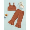 thumbnail image 4 of Chollius Toddler Girls Summer Outfits Solid Color Ribbed Sleeveless Crop Tops Elastic Waist Flare Pants 2Pcs Set, 4 of 9