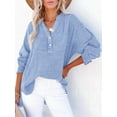 thumbnail image 4 of Womens Casual Button V Neck Long Sleeve Shirts Oversized Solid Blouses Tops Sky Blue XL, 4 of 7