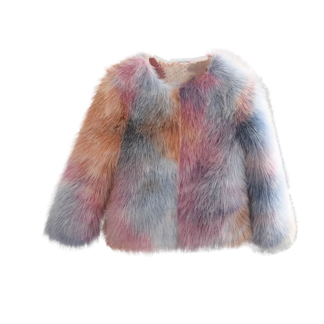 Children's Long Sleeved Round Neck Coat, Long Sleeved Bottom Layer Leather, Artificial Fur
