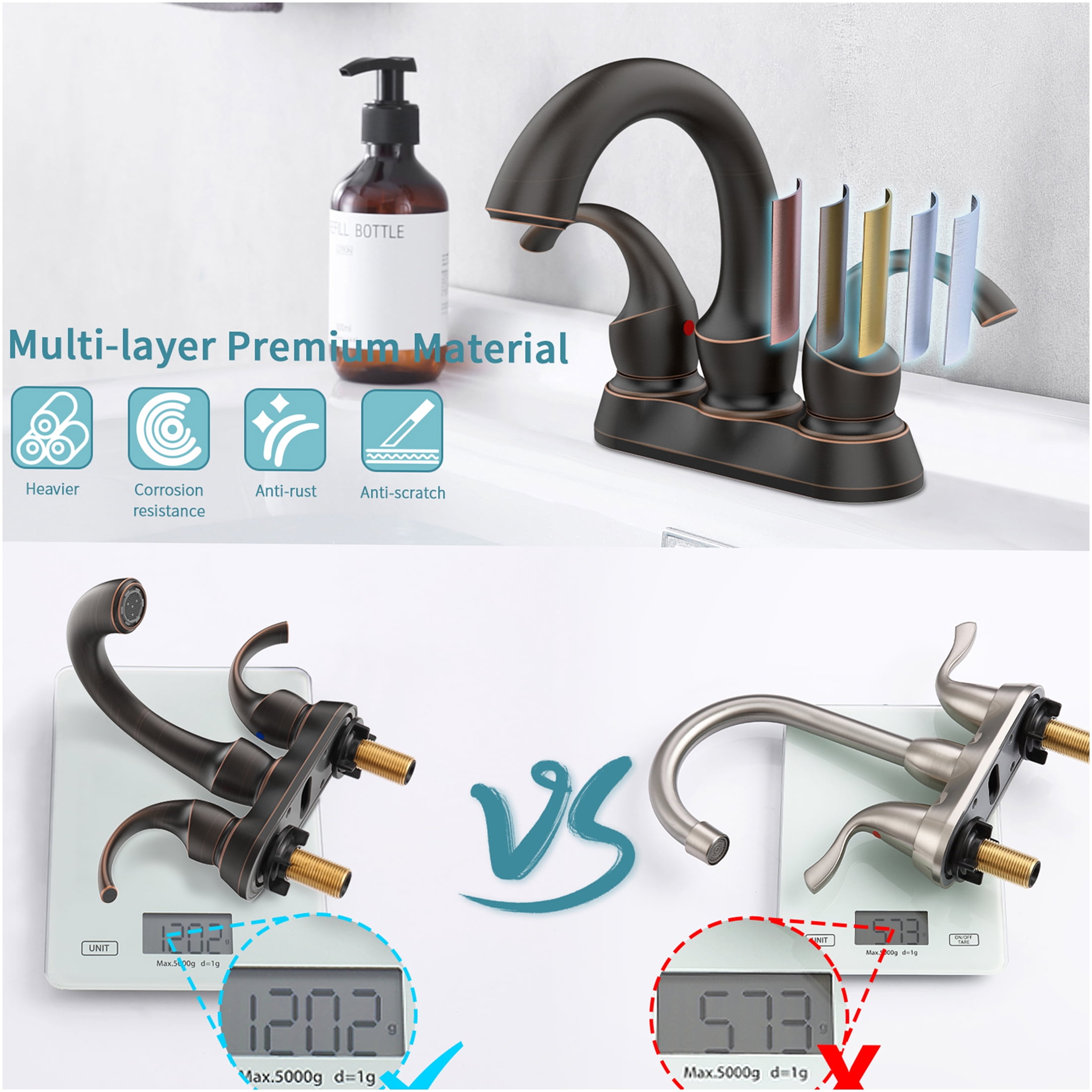 JERFIT 4-inch Centerset Bathroom Faucet 2-Handle Deck Mount in Oil Rubbed Bronze with Pop-Up Drain, Swan Spout, Water-Saving Aerator for Vanity Sink