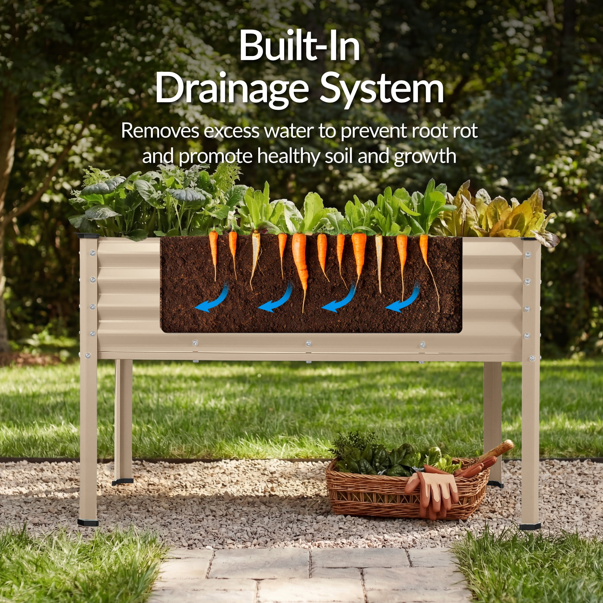 Best Choice Products 48x24x30in Elevated Galvanized Metal Garden Bed w/ Corner Protectors - Beige