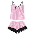 thumbnail image 5 of Wxolcjlv Womens Solid Satin Pajama Set Lace Spaghetti Strap Top Shorts Sleepwear Nightwear, 5 of 5