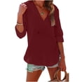 thumbnail image 2 of Women's Beach Cover Up Hoodies Sweatshirt Long Sleeve Sun Protection V Neck Breathable Shirt Top with Pockets Wine XL, 2 of 7