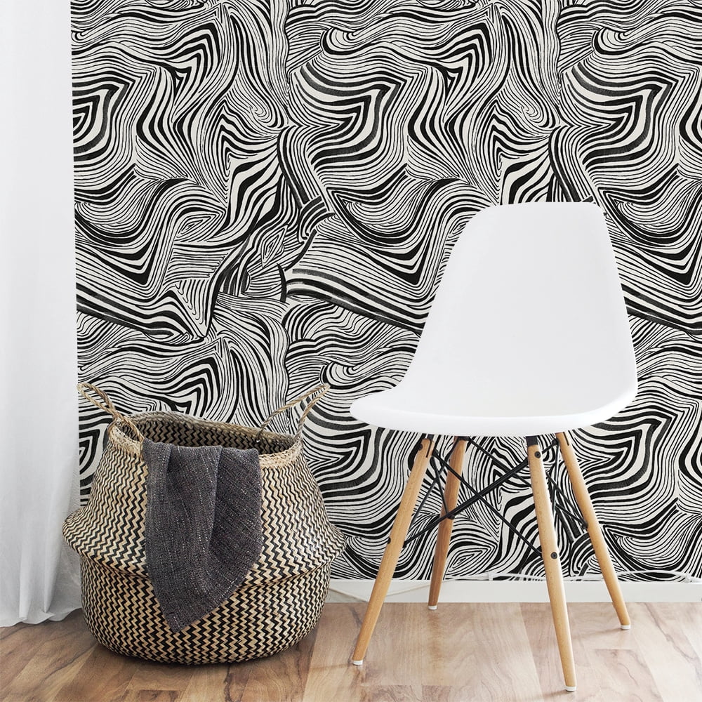 Tempaper x Novogratz Zebra Marble White & Black Peel and Stick Wallpaper, 20.5" x 16.5'