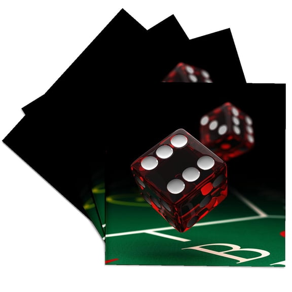 3drose, Craps Table Showing Two Dice Being Thrown Gamble Gambling, Set of 4 Ceramic Tile Coasters