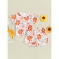 thumbnail image 2 of FEORJGP Kids Girls Summer Shorts Set Toddler Baby 6M 1T 2T 3T 4T Short Sleeve T-shirt Flower Print Shirt Crew Neck Tops with Shorts Infant Girl Loose Casual Cute Outfit, 2 of 9