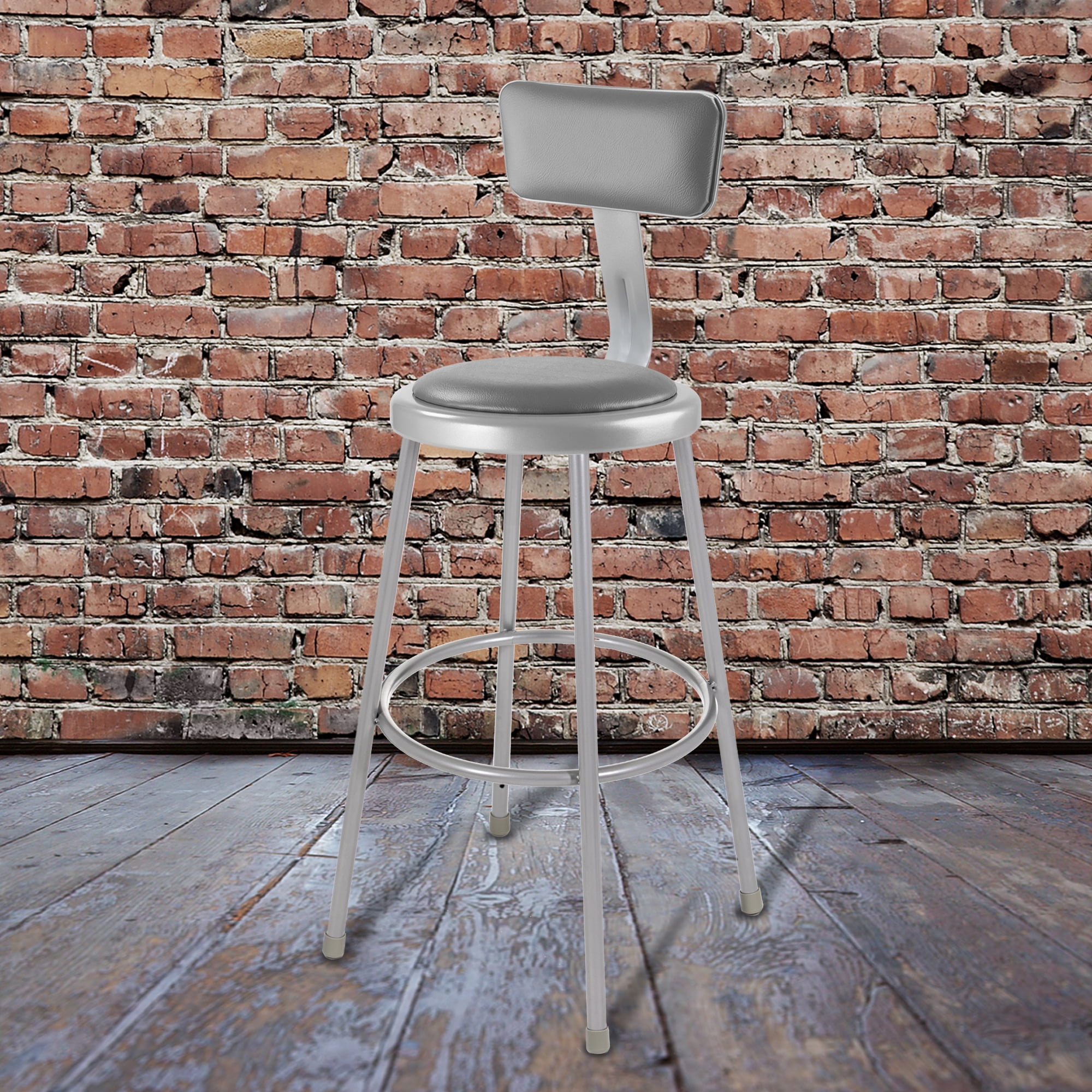 Hampden Furnishings Otto Collection 30" Vinyl Padded Stool With Backrest, Grey, Pack of 2
