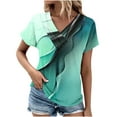 thumbnail image 3 of JURANMO Women's V Neck T Shirts 2024 Summer Fashion Graphic Tees Short Sleeve Casual Going Out Shirts Mid Length Tunics Lightning Deals Green M, 3 of 6