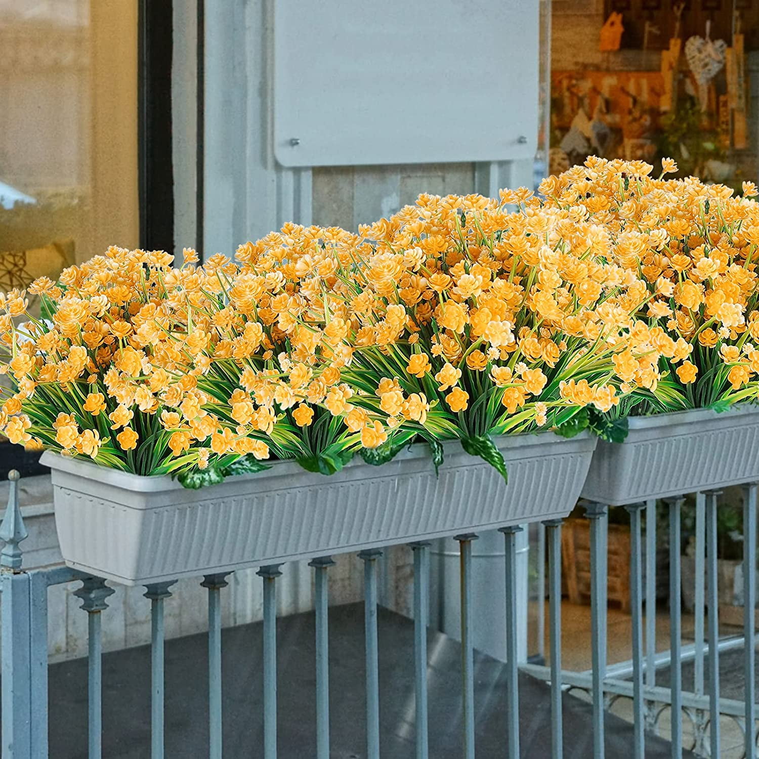 Morttic Artificial Flowers for Outdoors Plastic UV Resistant Faux Flowers Decoration Greenery Garden Shrubs，Bulk Fake Flowers in Vase (Yellow 4pcs)