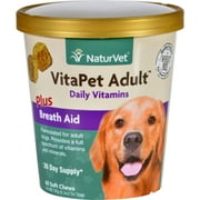 NaturVet VitaPet Adult Daily Vitamins Plus Breath Aid Dental Health Dog Chews Supplement, 60 Ct
