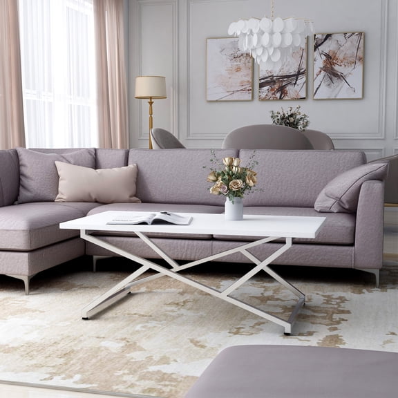 Cano Metal Rectangle Coffee Table, Chrome and White