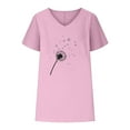 thumbnail image 3 of WREESH Cotton Linen Graphic T-Shirt Women's Loose V-Neck Short Sleeve Top Pink, 3 of 5