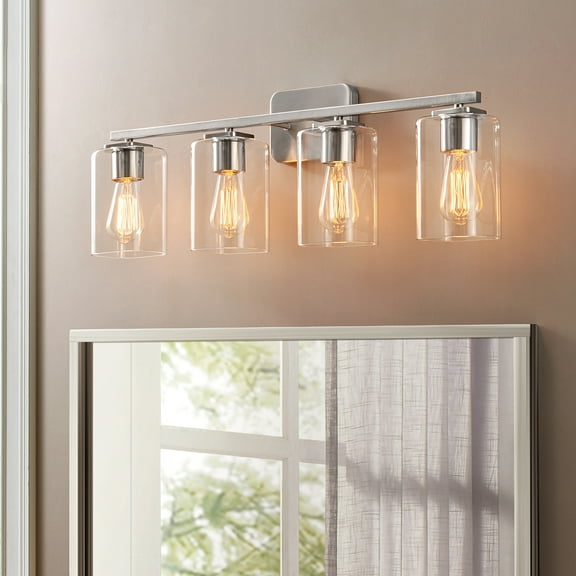 Kawoti  29inch 4-Light Modern Bathroom Vanity Light with Clear Glass Shades Brushed Nickel