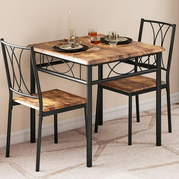 Home Dining Table Set for 2, Kitchen Table and Chairs, Square Dining Room Table Set with 2 Metal and Wood or Upholstered Chairs, 3 Piece Dining Table Set for Small Spaces, Apartment